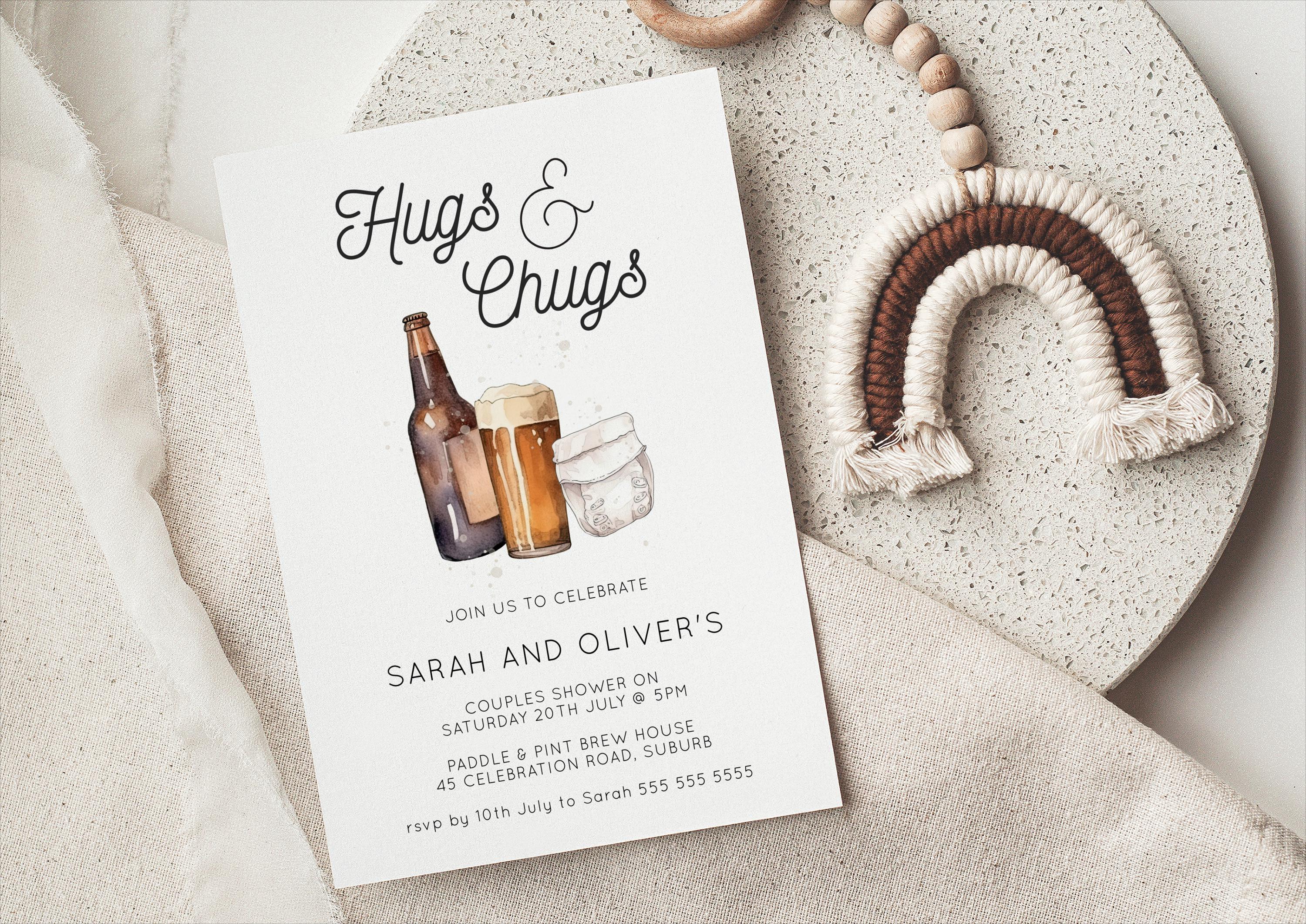 Hugs and Chuggs Invitation, Shower Invite, Beer and a Baby Shower, Beer Baby Shower