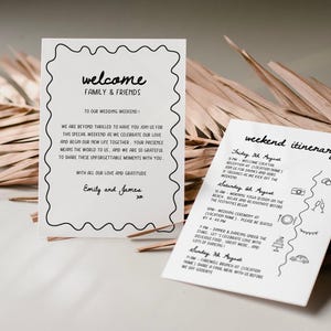 Wedding Welcome Letter And Timeline, hand drawn wedding welcome bag note, hand drawn wedding timeline, wedding hotel bag insert template,