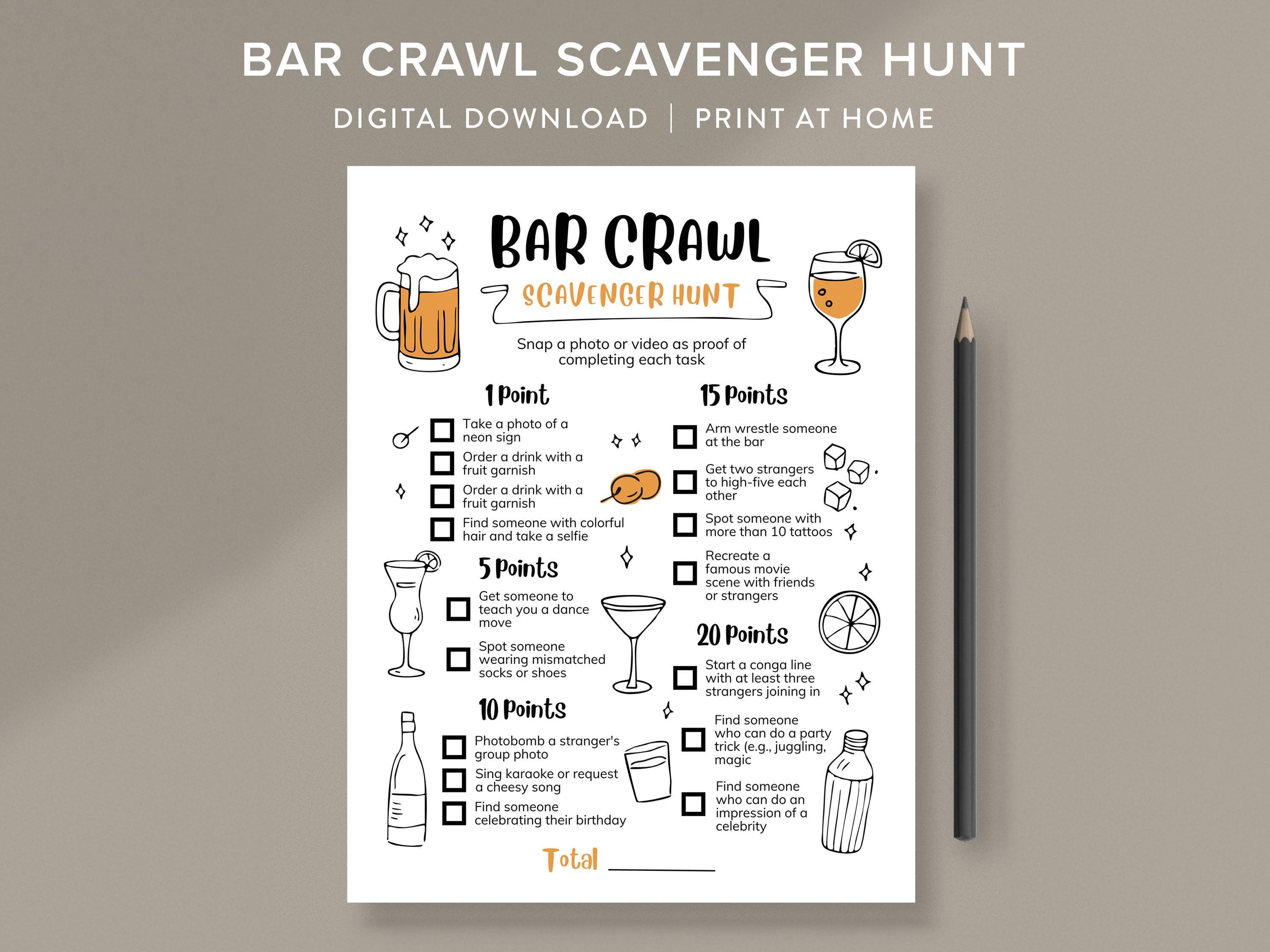 Bar crawl scavenger hunt bar scavenger hunt adult scavenger hunt bar crawl games printable pub scavenger hunt bachelor party game stag party