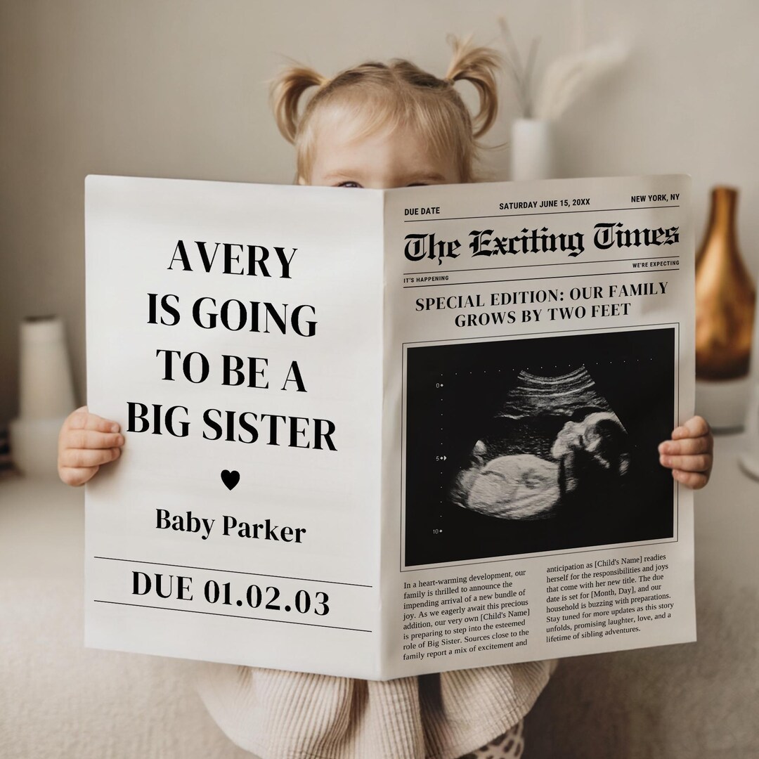 Pregnancy Announcement Newspaper Print, Personalized Baby News, Editable Template, Customizable Gender Reveal