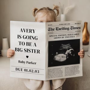 Pregnancy Announcement Newspaper Print, Personalized Baby News, Editable Template, Customizable Gender Reveal