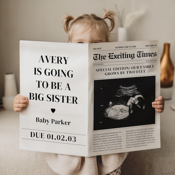 Pregnancy Announcement Newspaper Print, Personalized Baby News, Editable Template, Customizable Gender Reveal