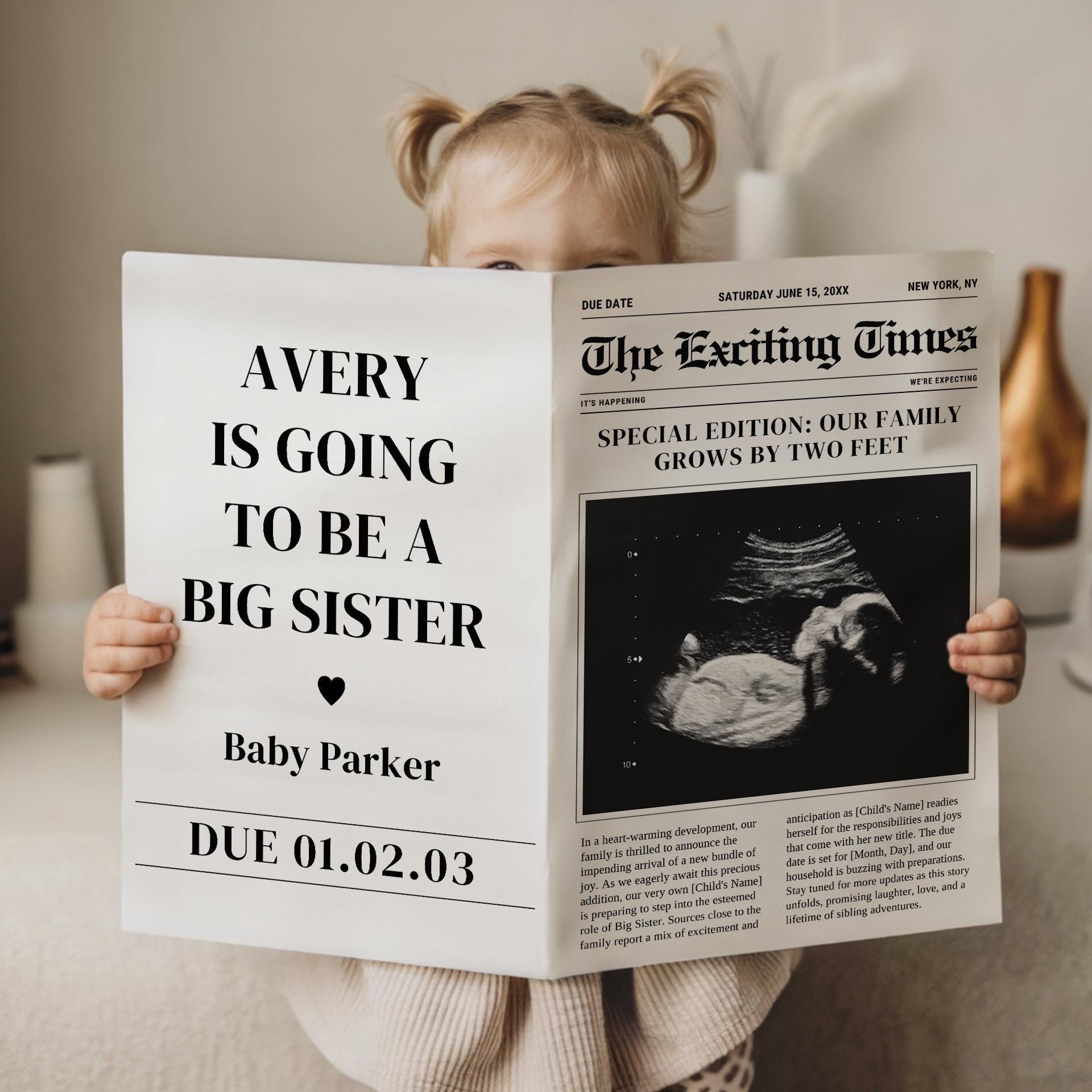 Pregnancy Announcement Newspaper Print, Personalized Baby News, Editable Template, Customizable Gender Reveal