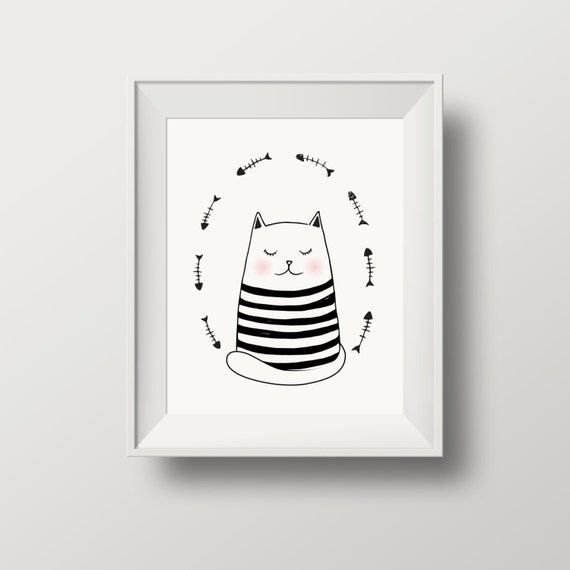 Rysunek Chat Pokój Dziecka Baby Room Plakat Kot Chat Dekoracji Grawerowanie Kota Plakat Dziecko Małe Zwierzę