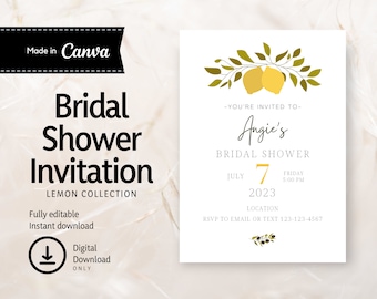 Bridal Shower Invitation Template Instant Download, Printable, Canva template, LEMONBS01