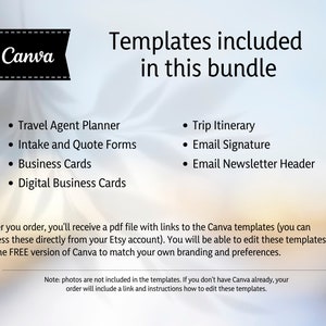 Travel Agent Brand Bundle, Planner, Intake Forms, Digital Business Cards, Editable, Instant Download, Printable, Template, Canva TABBT01 image 2