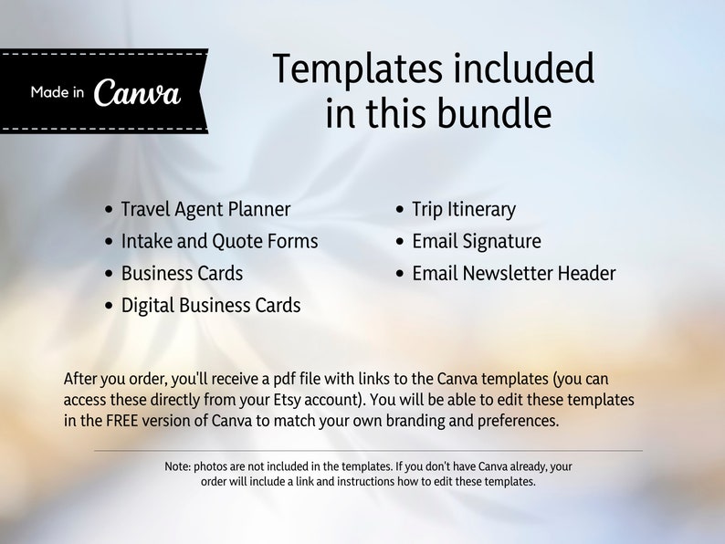 Travel Agent Brand Bundle, Planner, Intake Forms, Digital Business Cards, Editable, Instant Download, Printable, Template, Canva TABBT01 image 2