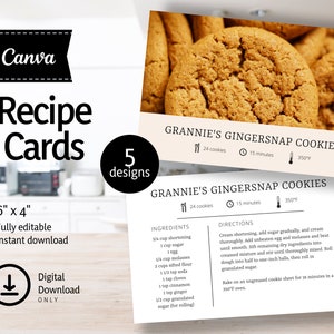 Recipe Cards Template – Printable, Editable 6&quot; x 4&quot;, Canva Template, Instant Download, Recipe Template, Recipe Card Printable RC64M01