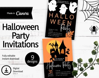 Halloween Party Invitations, 9 designs, Instant Download, Printable, Canva template, Rose, HPI01