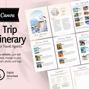 Trip Itinerary Template for Travel Agents, Instant Download, Editable, Printable, Canva - TATIP01, A4 & Letter
