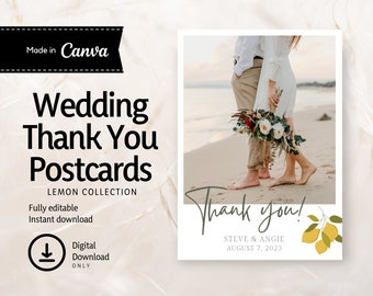 Wedding Thank You Postcard, Instant Download, Printable, Canva template, LEMONTY01