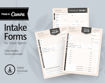 Intake and Quote Forms for Travel Agents Editable, Instant Download, Printable, Template, Canva - TAIF02