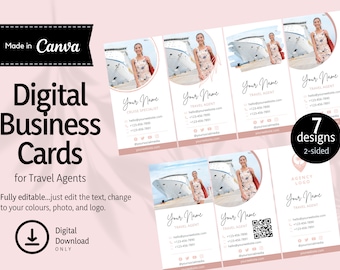 Digital Business Card for Travel Agents or Any Business INSTANT DOWNLOAD, Virtual Business Card, Canva template - TADBCP01
