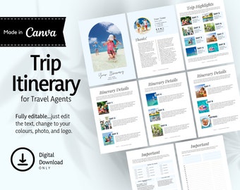 Trip Itinerary Template for Travel Agents INSTANT DOWNLOAD, Canva - TATIN01, A4 & LETTER