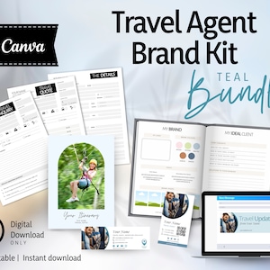 Travel Agent Brand Bundle, Planner, Intake Forms, Digital Business Cards, Editable, Instant Download, Printable, Template, Canva - TABBT01