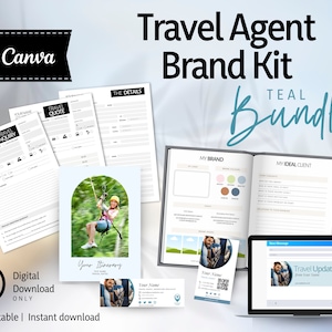 Travel Agent Brand Bundle, Planner, Intake Forms, Digital Business Cards, Editable, Instant Download, Printable, Template, Canva TABBT01 image 1