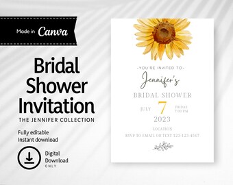 Bridal Shower Invitation Template INSTANT DOWNLOAD, Printable, Canva template, Sunflowers JSBS01