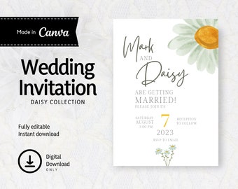 Wedding Invitation Template Instant Download, Printable, Canva template, DAISYWI01