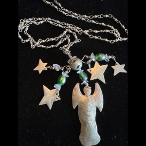 Traditional Mexican Silver Milagros Necklace layered Necklace with charms Milagros necklace Religious Mexican folk charms stars and angel
