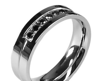 Black Diamond Wedding Band .32 Carat Natural Diamonds on Surgical Stainless Steel 316L High Polished Ring