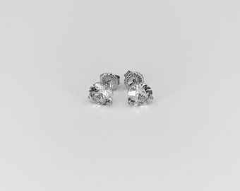 14k White Gold 3 Prongs Martini Stud Earrings With 7 CT  10mm Round Brilliant Cut Faceted Diamonds