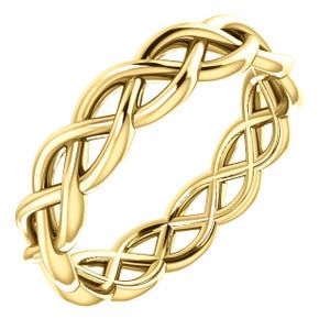 14K Yellow Gold Woven Celtic-Inspired Eternity Wedding Engagement Anniversary Bridal Band Ring Sizes 4 to 12