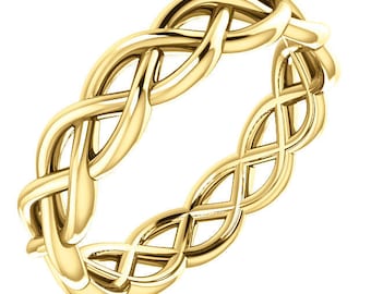 14K Yellow Gold Woven Celtic-Inspired Eternity Wedding Engagement Anniversary Bridal Band Ring Sizes 4 to 12