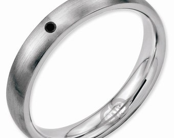 Black Diamond .02 CT Solid Titanium Hand Finish Brushed 4mm Half Round Comfort Fit Classic Traditional Wedding Engagement Bridal Band Ring