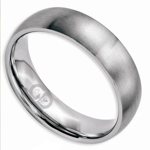 Solid Titanium Hand Finish Brushed 6mm Half Round Comfort Fit Wedding Band Ring Sizes 6 - 13 Including Half Sizes