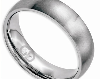 Solid Titanium Hand Finish Brushed 6mm Half Round Comfort Fit Wedding Band Ring Sizes 6 - 13 Including Half Sizes