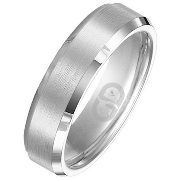 Stainless Steel Hand Finish Brushed 6mm Beveled Edge Comfort Fit Wedding Engagement Anniversary Band Ring Sizes 5 - 13 Including Half Sizes