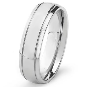 Stainless Steel Ring High Polished 6mm Dome Step Edge Comfort Fit Classic Wedding Engagement Anniversary Band