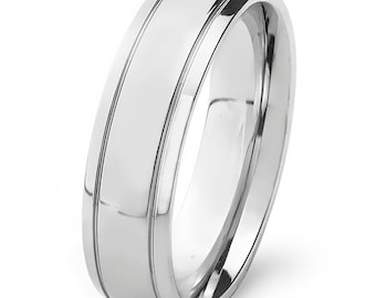 Stainless Steel Ring High Polished 6mm Dome Step Edge Comfort Fit Classic Wedding Engagement Anniversary Band