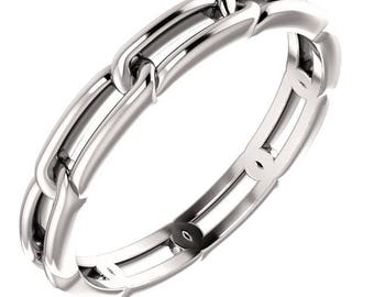 14K White Gold Link Eternity Wedding Engagement Anniversary Bridal Band Ring Sizes 4 to 8