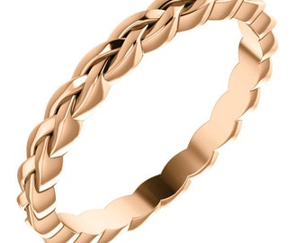14K Rose Gold Stackable Braided Eternity Wedding Engagement Anniversary Bridal Band Ring Sizes 4 to 9