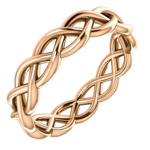 14K Rose Gold geweven Celtic-geïnspireerde eeuwigheid Wedding Engagement verjaardag bruids Band Ring maten 4 tot en met 12