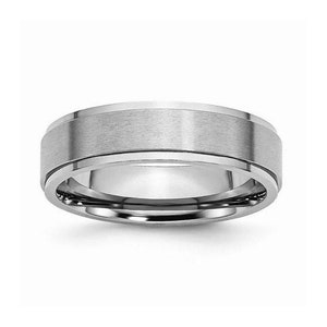 Stainless Steel Hand Finish Brushed 6mm Step Edge Comfort Fit Wedding Engagement Anniversary Band Ring Sizes 5 - 13 Including Half Sizes