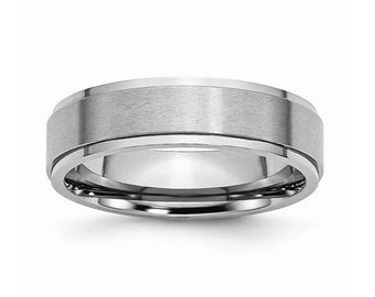 Stainless Steel Hand Finish Brushed 6mm Step Edge Comfort Fit Wedding Engagement Anniversary Band Ring Sizes 5 - 13 Including Half Sizes