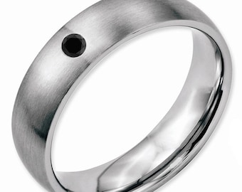 Black Diamond .03 CT Solid Titanium Hand Finish Brushed 6mm Half Round Comfort Fit Calssic Traditional Wedding Engagement Bridal Band Ring