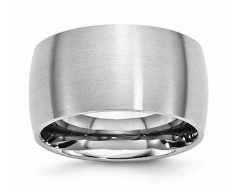Stainless Steel Hand Finish Brushed 10mm Half Round Comfort Fit Wedding Engagement Anniversary Band Ring Sizes 9 - 14
