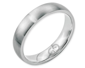 Stainless Steel Hand Finish Brushed 5mm Half Round Comfort Fit Wedding Band Ring Sizes 5 - 13 Including Half Sizes