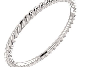14K White Gold Skinny Rope Eternity Twisted Wedding Engagement Anniversary Bridal Band Ring Sizes 4 to 8