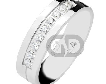 Diamond Wedding Band .35 Carat Natural Diamonds on Surgical Stainless Steel 316L High Polished Ring