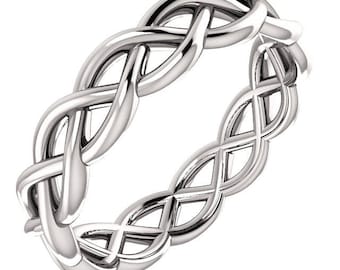 14K White Gold Woven Celtic-Inspired Eternity Wedding Engagement Anniversary Bridal Band Ring Sizes 4 to 12