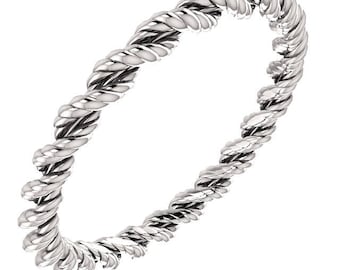 14K White Gold Rope Eternity Twisted Wedding Engagement Anniversary Bridal Band Ring Sizes 4 to 9