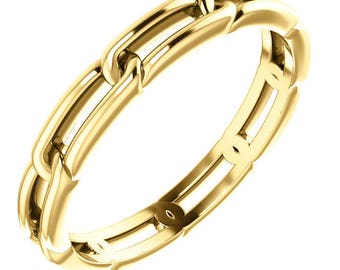 14K Yellow Gold Link Eternity Wedding Engagement Anniversary Bridal Band Ring Sizes 4 to 8