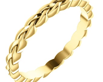 14K Yellow Gold Stackable Braided Eternity Wedding Engagement Anniversary Bridal Band Ring Sizes 4 to 9