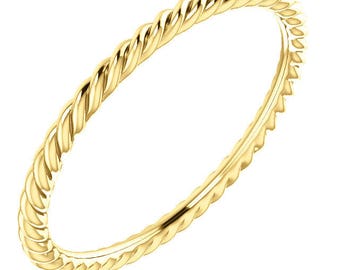 14K Yellow Gold Skinny Rope Eternity Twisted Wedding Engagement Anniversary Bridal Band Ring Sizes 4 to 8