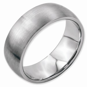Stainless Steel Hand Finish Brushed 8mm Half Round Comfort Fit Wedding Engagement Anniversary Band Ring Sizes 9 - 15 Including Half Sizes