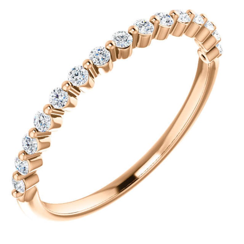 14K Rose Gold Prong Set 0.22CT Diamond Accented Wedding Engagement Anniversary Bridal Band Ring Sizes 4 to 9